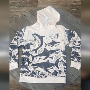 Shark Print Kids Hoodie - White and Blue